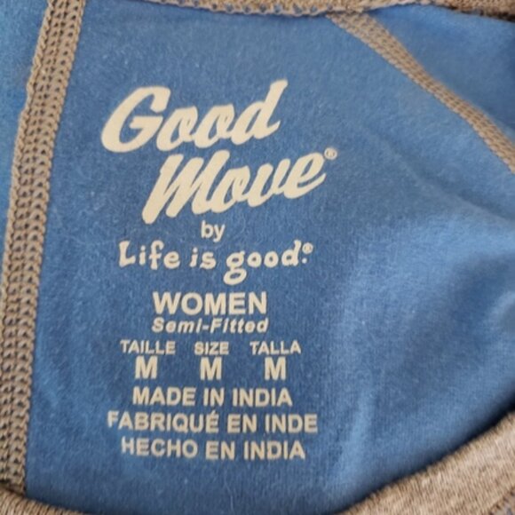 Good Move by Life is Good Womens Semi-fitted Tee Blue Sz L Yoga Breathe Ringer - Picture 5 of 6